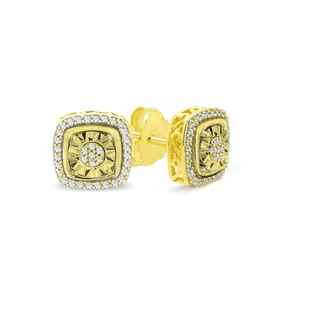 1/6 Carat Diamond Square Stud Earrings in Silver plated with Yellow Gold