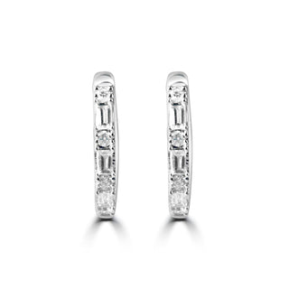 1/4 Carat Baguette And Round Lab Grown Diamond Huggies Earrings in Sterling Silver