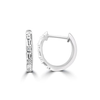 1/4 Carat Baguette And Round Lab Grown Diamond Huggies Earrings in Sterling Silver