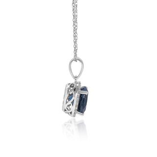 2.40 Carat Genuine London Blue Topaz & Diamond Halo Pendant in 10K White Gold -18"