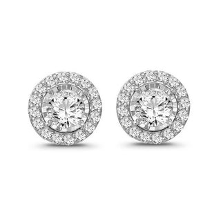 1.00 Carat Diamond Halo Earrings in 10K White Gold