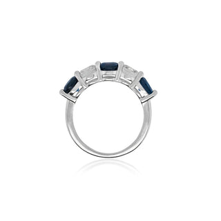3.00 Carat Genuine London Blue Topaz and White Topaz 5-Stone Ring in Sterling Silver