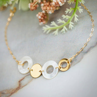 Multi Round with MOP & Gold Chain Bracelet in 9K Yellow Gold-7.25"