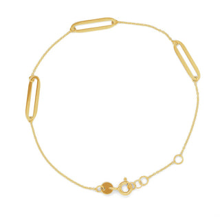 3-Station Link Gold Chain Bracelet in 9K Yellow Gold-7.25"