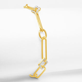 Interlocked Link & Charm Glitter Gold Bracelet in 9K Yellow Gold-7"