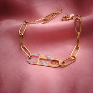 Bold Links With Paperclip Glitter Gold Bracelet in 9K Yellow Gold-7.5"