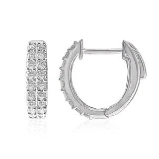 3/4 Carat Double row Lab Grown Diamond Studded Hoop Earrings in Sterling Silver