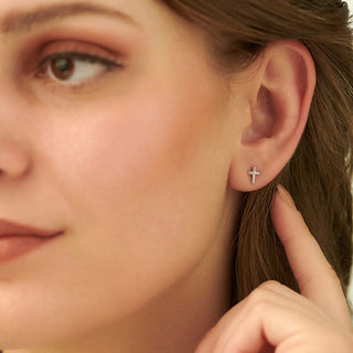 Cross Accent Diamond Stud Earrings in Sterling Silver