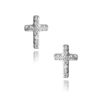 Cross Accent Diamond Stud Earrings in Sterling Silver