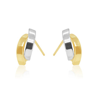 Dual Tone Two Strand Gold Stud Earrings in 10K Gold