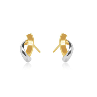 Dual Tone Sleek Gold Stud Earrings in 10K Gold