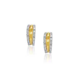Triple Band Diamond & Gold Stud Earrings in 10K Yellow Gold