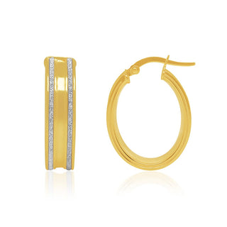 Solid Flat Glitter Gold Hoop Earrings in 9K Yellow Gold