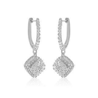 5/8 Carat Lab Grown Diamond Hoop Earrings with Kite Shaped Cluster Drop in Sterling Silver