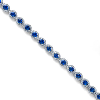 9.2 Carat Oval Shaped White and Blue Sapphire Tennis Bracelet in Sterling Silver-7.25''