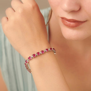 15.6 Carat Cushion Ruby and Linear Diamond Tennis Bracelet in Sterling Silver-7.50''