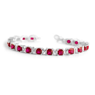 15.6 Carat Cushion Ruby and Linear Diamond Tennis Bracelet in Sterling Silver-7.50''