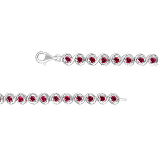 4.5 Carat S- linked Round Ruby Tennis Bracelet in Sterling Silver -7.50''