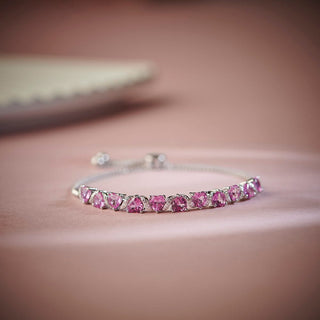 7.7 Carat Heart Pink Sapphire and Diamond Adjustable Bracelet with a Bolo in Sterling Silver-9.50"
