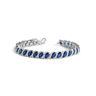 17 Carat S linked White and Blue Sapphire Tennis Bracelet in Sterling Silver -7.50''
