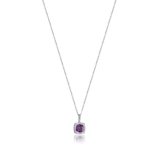 7/8 Carat Amethyst and Diamond Cushion Shaped Pendant Necklace in Sterling Silver