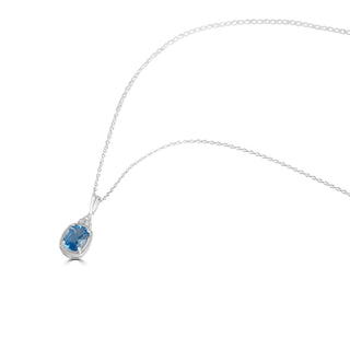 1.6 Carat Elongated Cushion Swiss Blue Topaz & Diamond Pendant Necklace in Sterling Silver
