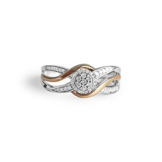 1/5 Carat Swirly Cluster Diamond Ring in Sterling Silver and 10K Yellow Gold
