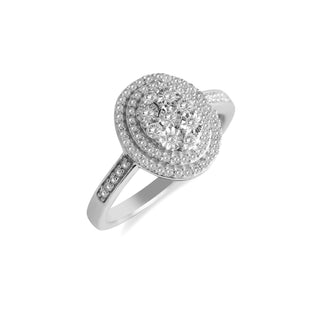 1/3 Carat Oval Shaped Double Halo Cluster Diamond Ring in Sterling Silver