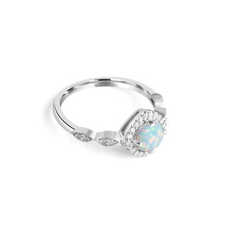 1/2 Carat Round Opal & Diamond Ring in Sterling Silver