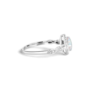 1/2 Carat Round Opal & Diamond Ring in Sterling Silver
