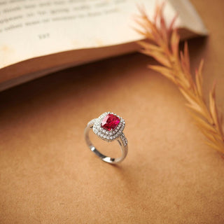 2.5 Carat Cushion Cut Ruby & White Sapphire Ring in Sterling Silver