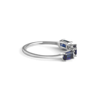 1.2 Carat Blue Sapphire and Diamond Band Ring in Sterling Silver