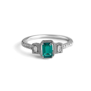 7/8 Carat Emerald & White Sapphire Ring with Diamond in Sterling Silver