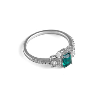 7/8 Carat Emerald & White Sapphire Ring with Diamond in Sterling Silver