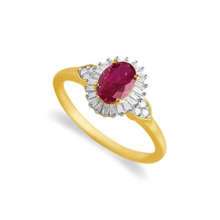 1.1 Carat Oval Shaped Ruby & Diamond Ring in 10K Yellow Gold