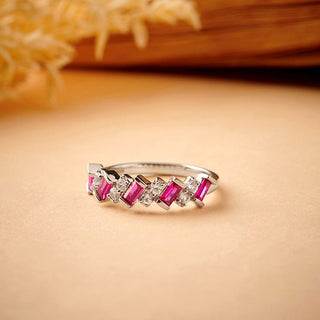 1.4 Carat Ruby & White Sapphire Baguette Cut Band Ring in Sterling Silver
