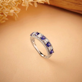 2 Carat White & Blue Sapphire Interlocked Band Ring in Sterling Silver