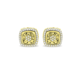 1/6 Carat Diamond Square Stud Earrings in Silver plated with Yellow Gold