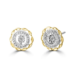 1/4 Carat Double Frame Lab Grown Diamond Stud Earrings in Sterling Silver With Yellow Gold Plating