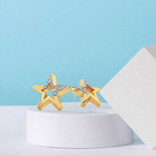 1/5 Carat Star Stud Diamond Earrings in Sterling Silver with Yellow Plating