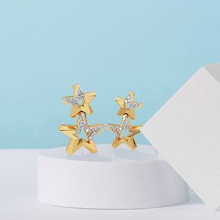 1/4 Carat Dual Star Drop Diamond Earrings in Sterling Silver with Yellow Plating