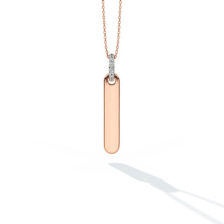 Diamond Accent Vertical Engravable Bar Pendant Necklace in 10K Rose Gold-18"