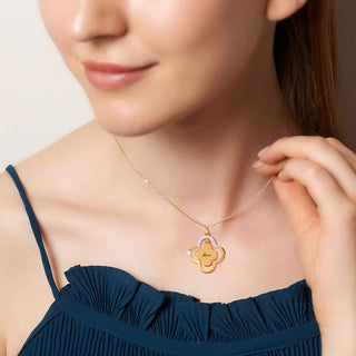 Diamond Accent Engravable Clover Medallion Pendant Necklace in 10K Yellow Gold-18"