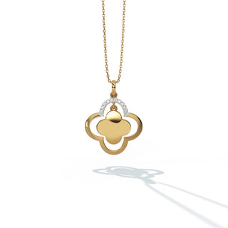 Diamond Accent Engravable Clover Medallion Pendant Necklace in 10K Yellow Gold-18"