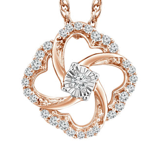 1/10 Carat Diamond Flower Pendant in 10K Rose Gold - 18"