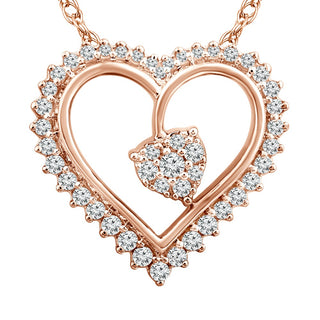 1/4 Carat Diamond Cluster Heart Pendant in 10K Rose Gold - 18"