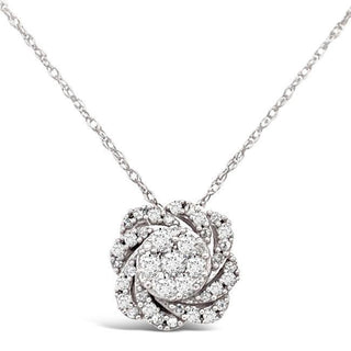 1/4 Carat Diamond Flower Pendant in 10K White Gold - 18"