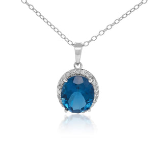 4.59 Carat Genuine London Blue Topaz & Diamond Halo Pendant in 10K White Gold -18"