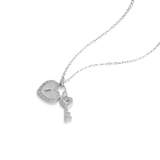 1/10 Carat Diamond Lock & Key "Love" Charm Necklace in Sterling Silver