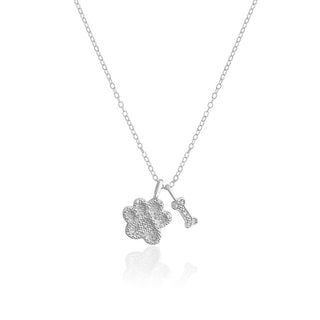 1/10 Carat Diamond Dog Lover Charm Necklace in Sterling Silver - 18"
